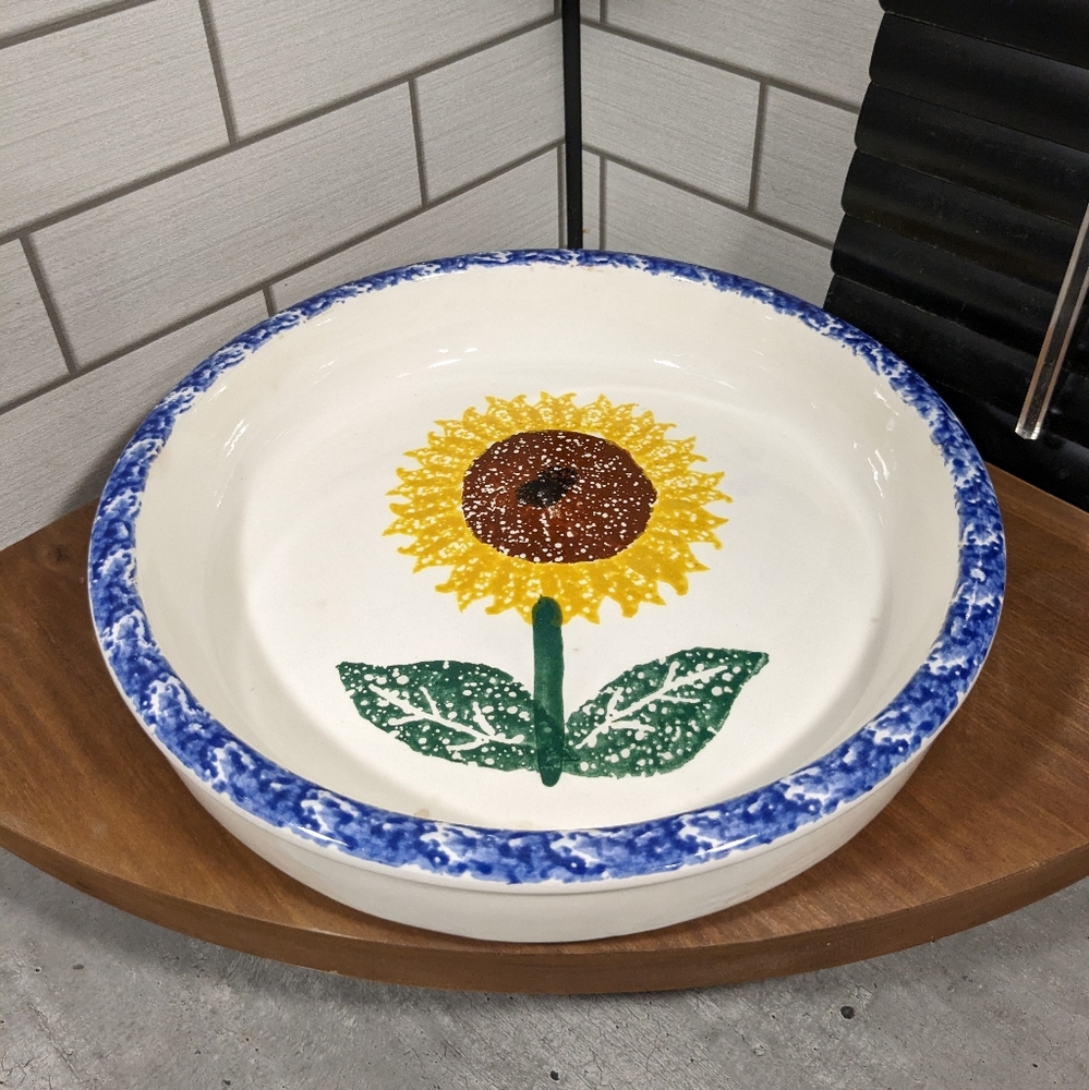 Rare Crock Sunflower 🌻 Pie Dish 10" Diameter By Crock Shop Santa Ana, CA